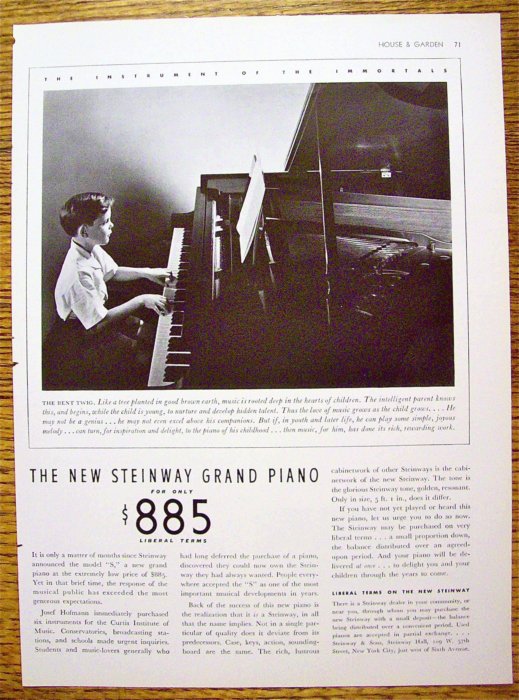 1936 Steinway Grand Piano w/ Boy Playing Piano