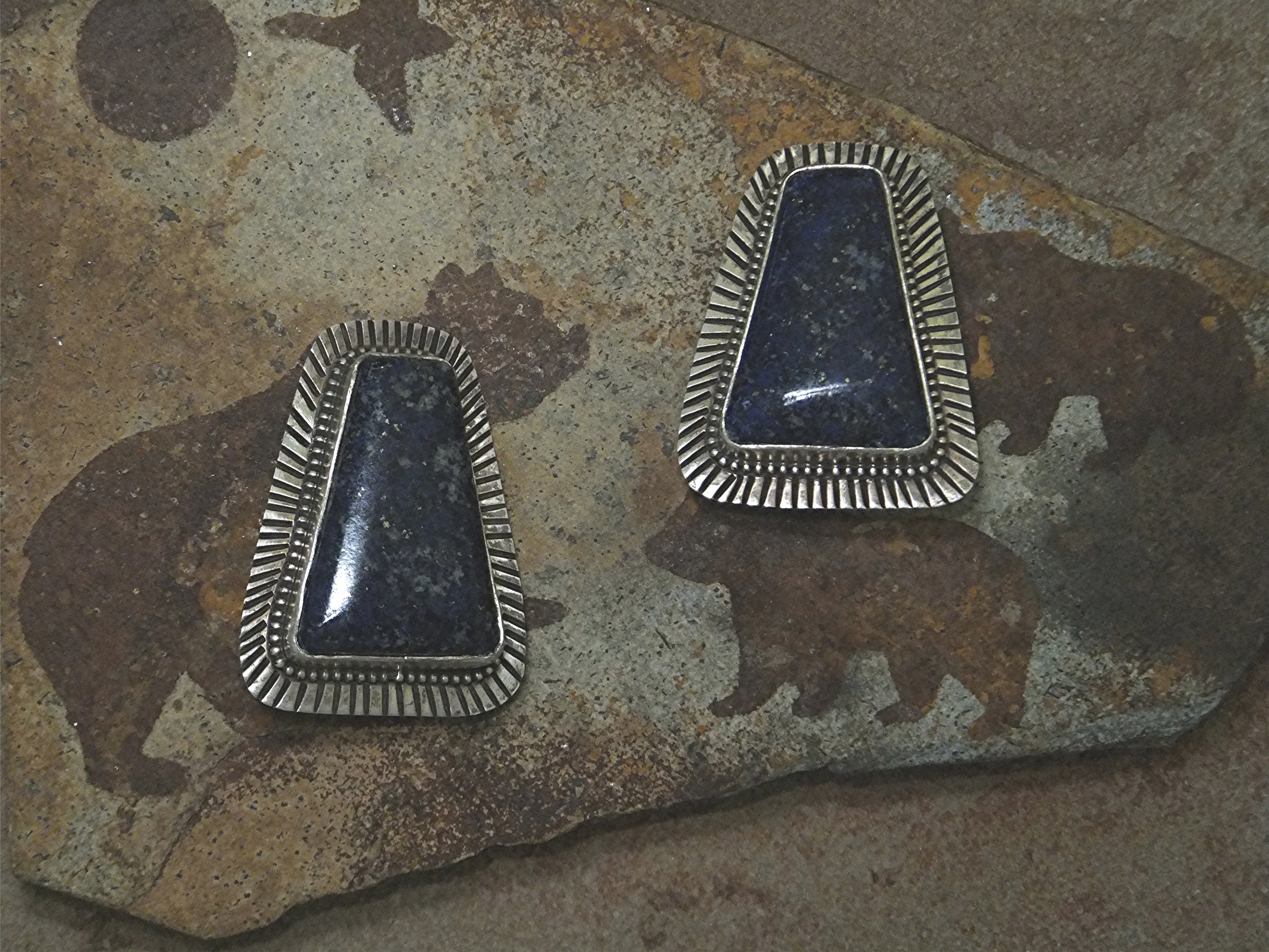 David Troutman  Lapis Sterling Silver Clip Earrings