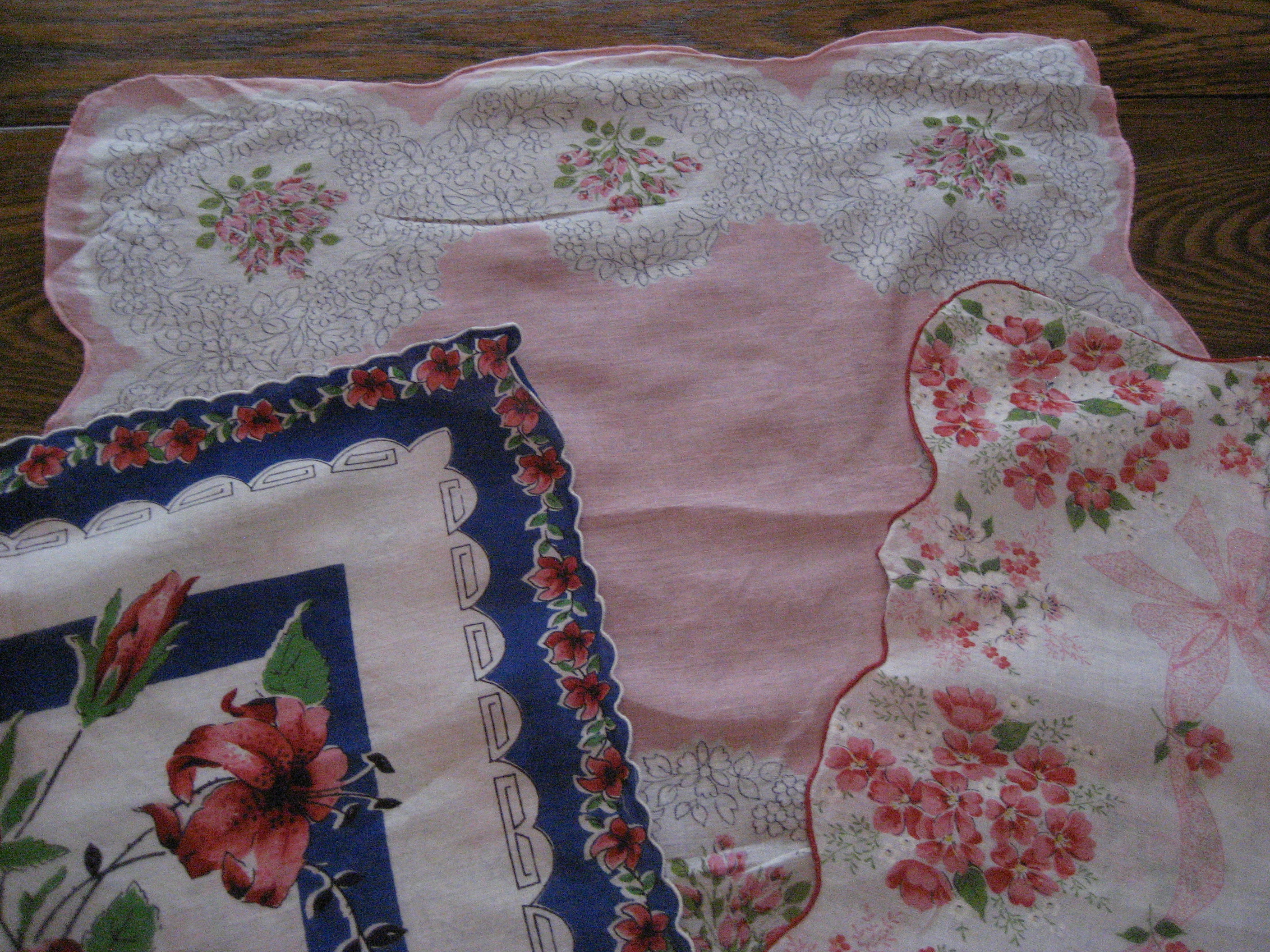 3 Flowered Handkerchiefs