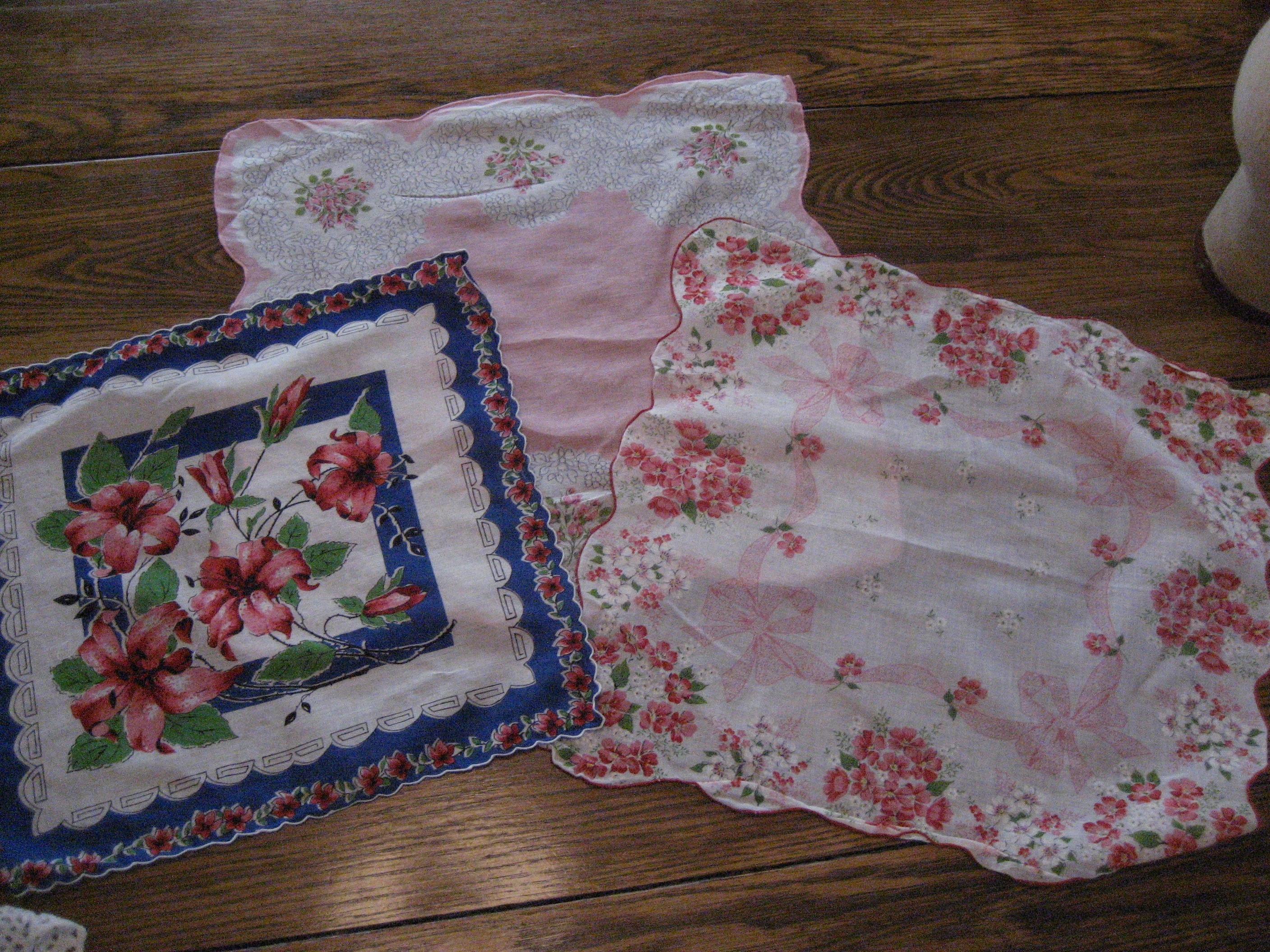 3 Flowered Handkerchiefs