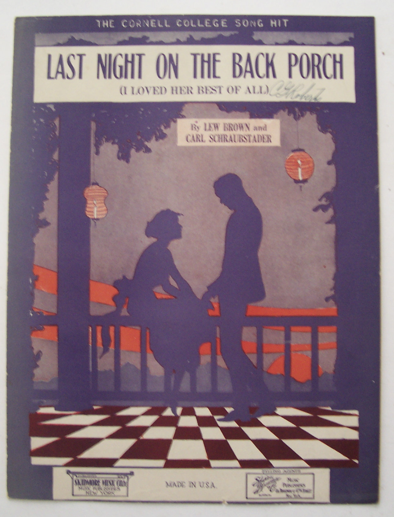 Sheet Music For 1922 Last Night On The Back Porch