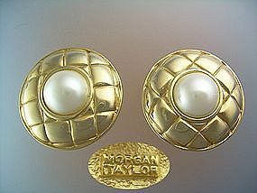 Clip Earrings - Morgan Taylor faux Mabe pearl gold tone