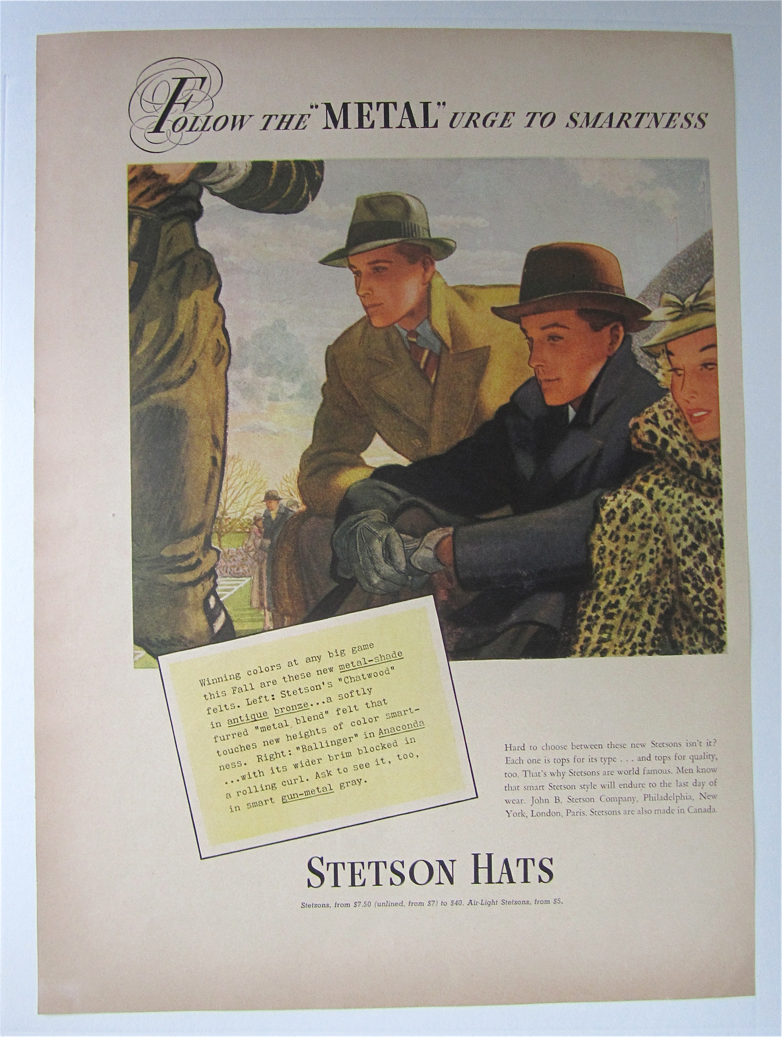 1937 Stetson Hats with Metal Shade Felts