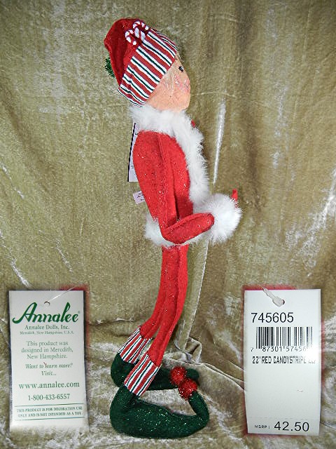 Christmas Annalee 22 inch Red Candystripe Elf & tags