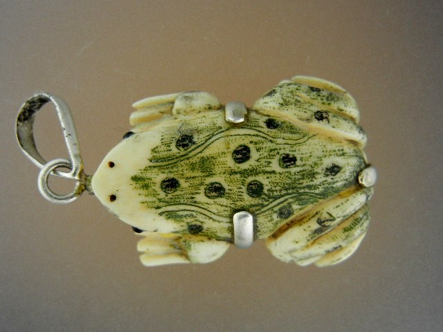 Bone Ivory Frog Sterling Silver Pendant