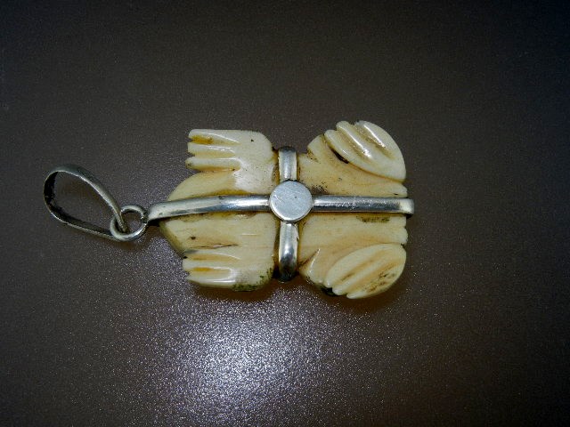 Bone Ivory Frog Sterling Silver Pendant