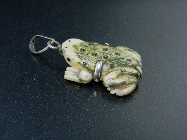 Bone Ivory Frog Sterling Silver Pendant