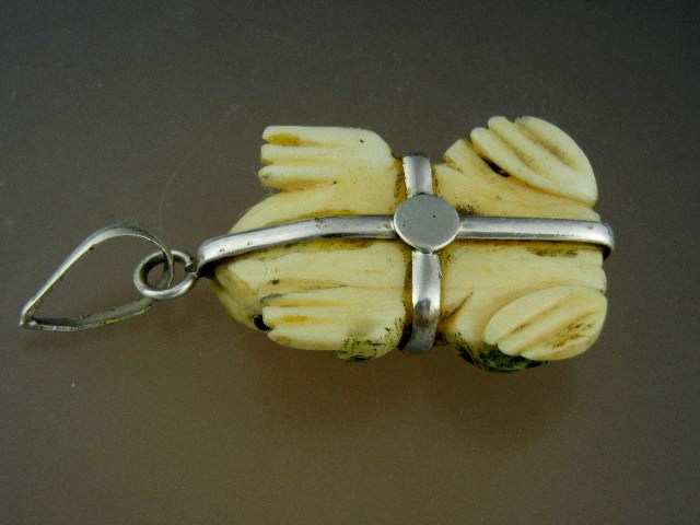 Bone Ivory Frog Sterling Silver Pendant