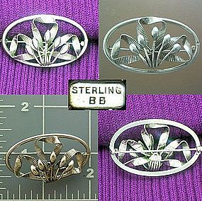 Vintage Sterling silver brooch pin marked BB