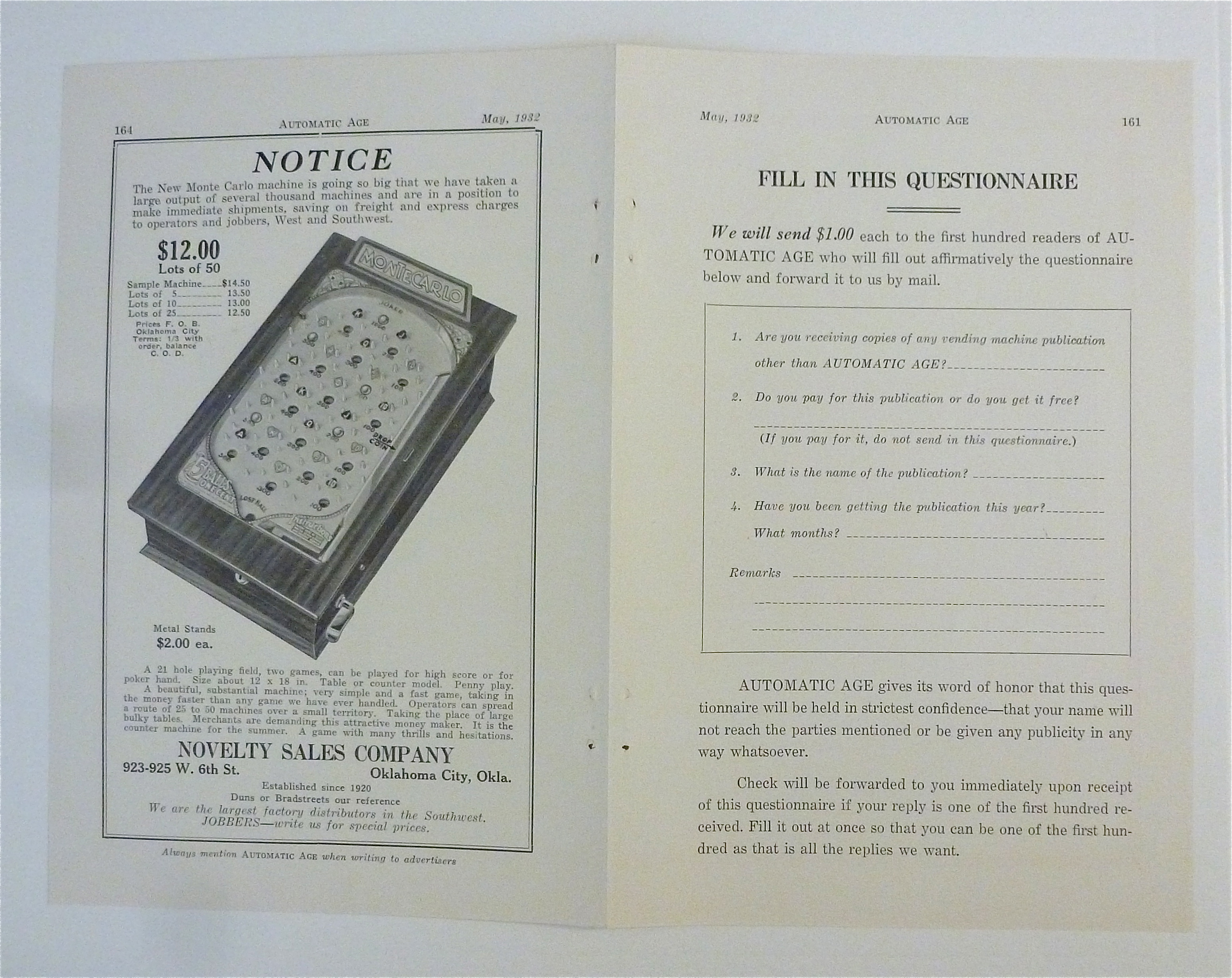 1932 A.M. Walzer Company with Rolls Royce Roulette Game