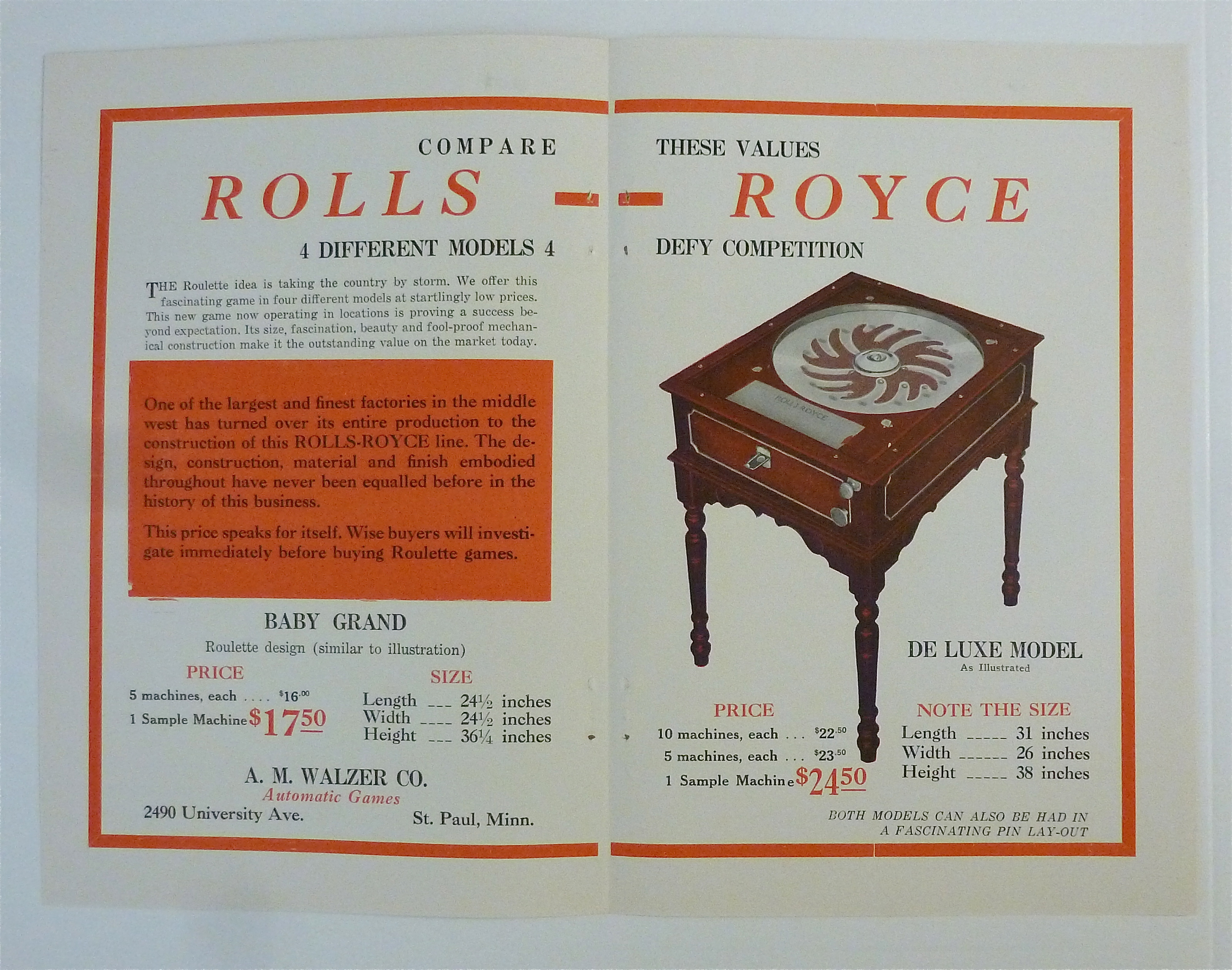 1932 A.M. Walzer Company with Rolls Royce Roulette Game