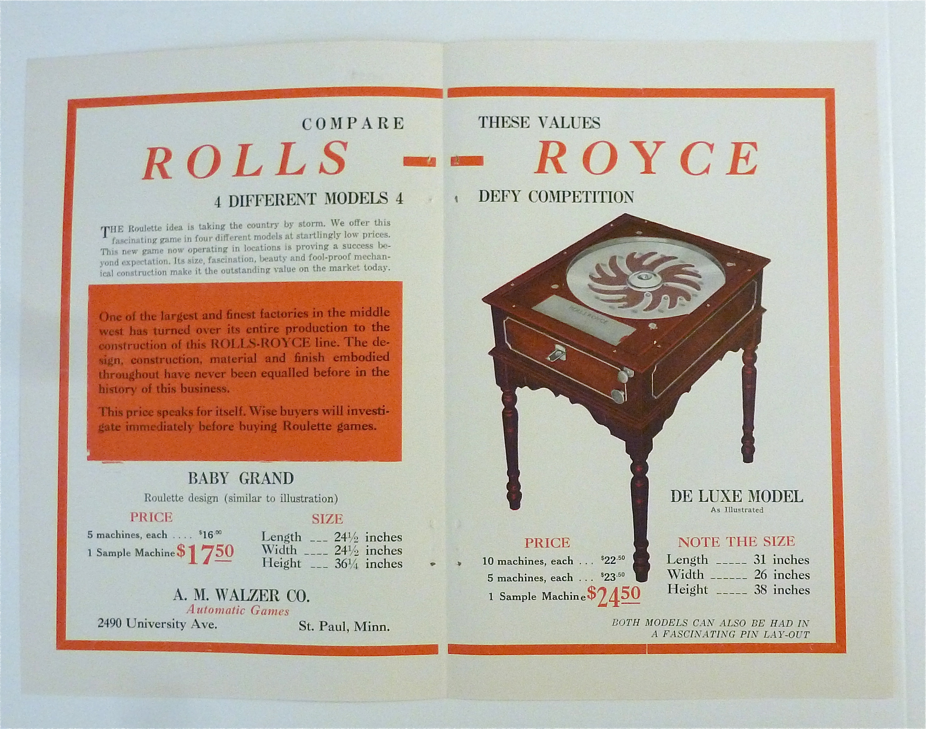1932 A.M. Walzer Company with Rolls Royce Roulette Game