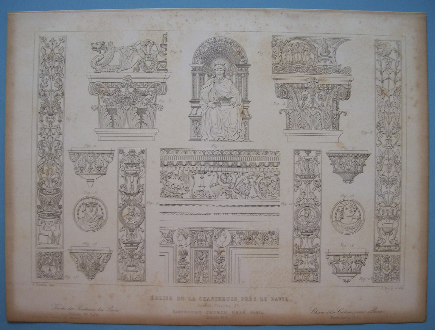 Eglise De La Chartreuse, Pres De Pavie  1852 Lithograph