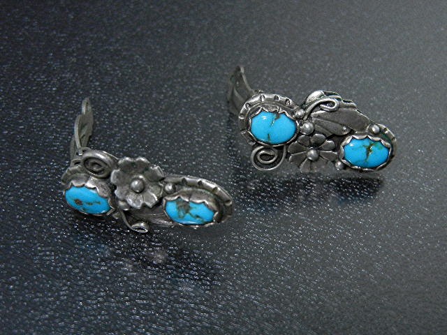 Native American Sterling Silver Turquoise Clip Earrings