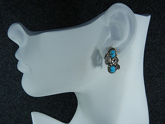 Native American Sterling Silver Turquoise Clip Earrings