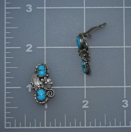 Native American Sterling Silver Turquoise Clip Earrings