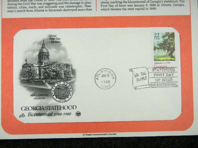 First day issue stamp,  1987 Georgia Statehood