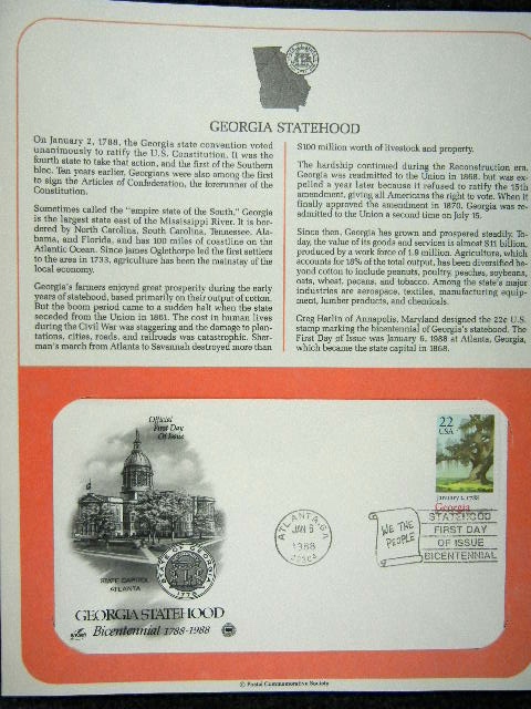 First day issue stamp,  1987 Georgia Statehood