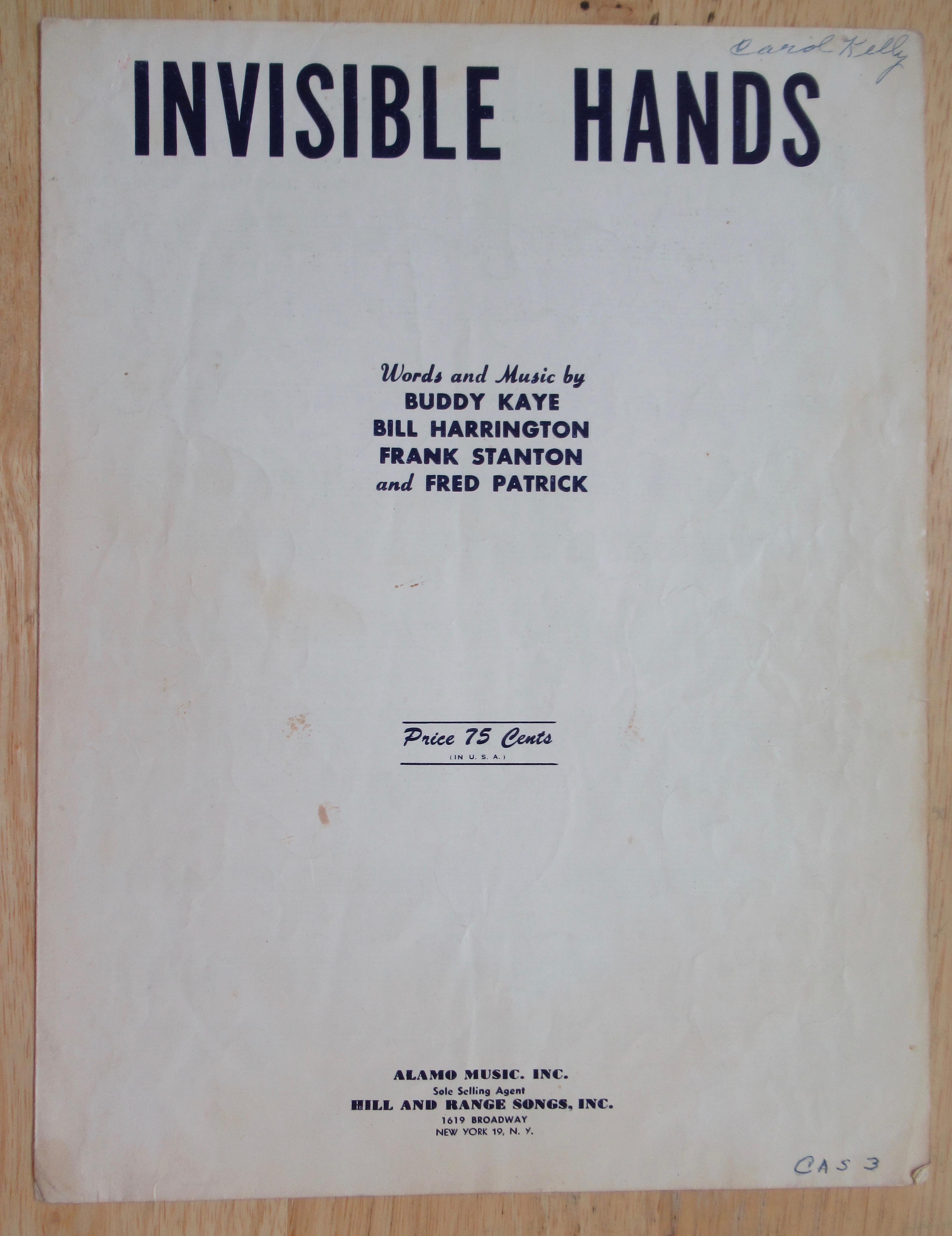 1953 Invisible Hands Sheet Music