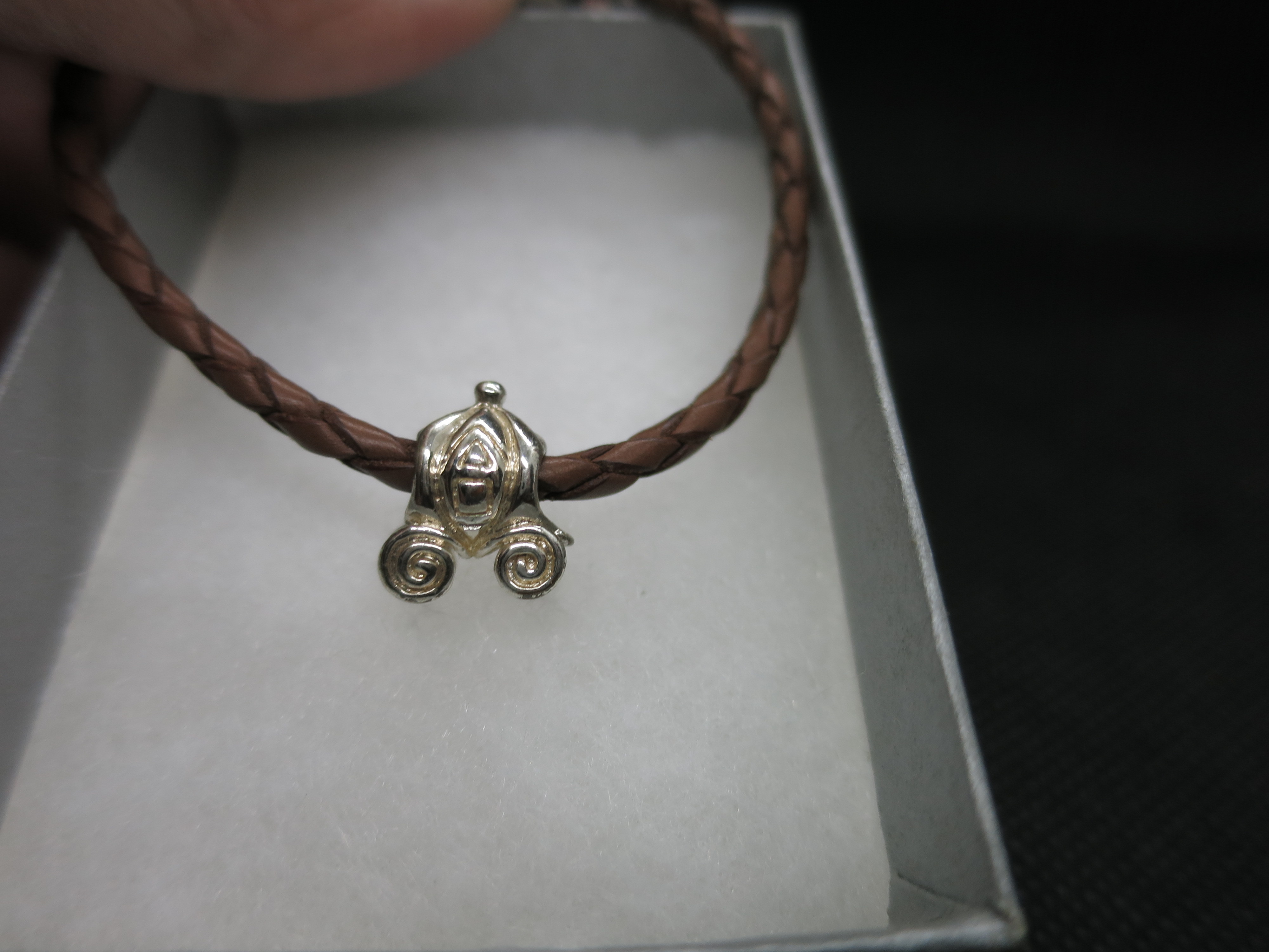 Pandora Leather Bracelet with Cinderella Pumpkin Coach Charm