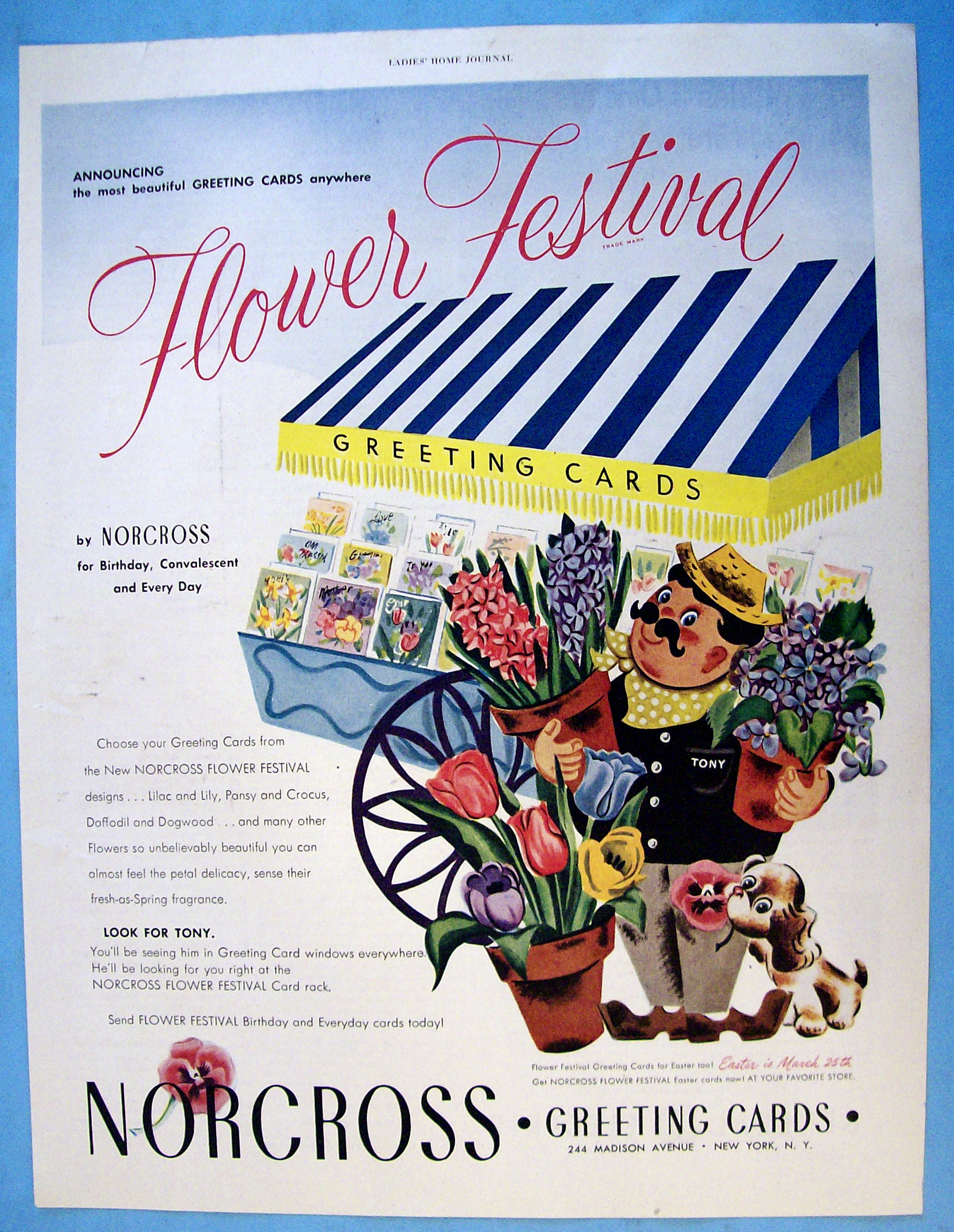 1951 Norcross Greeting Cards with Man with Flowers
