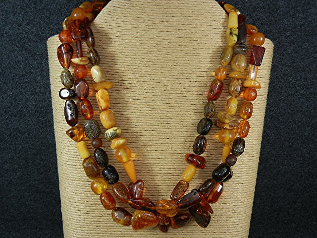 Amber Baltic 3 Strands 23 Inch Necklace Sterling Silve