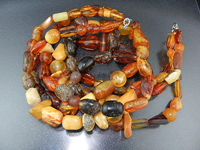 Amber Baltic 3 Strands 23 Inch Necklace Sterling Silve