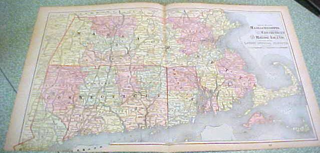 Map Massachusetts Connecticutt Rhode Island 1894 Foldout