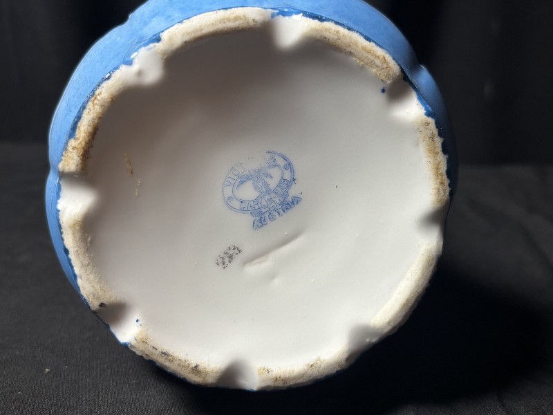 Porcelain Chocolate Pot with Lid Victorian Courting Couple Blue White