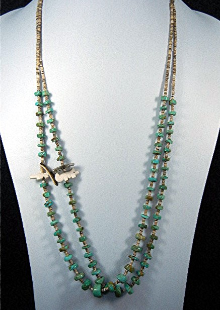 Santo Domingo Kingman Turquoise Heishi Fetish Shell Nec
