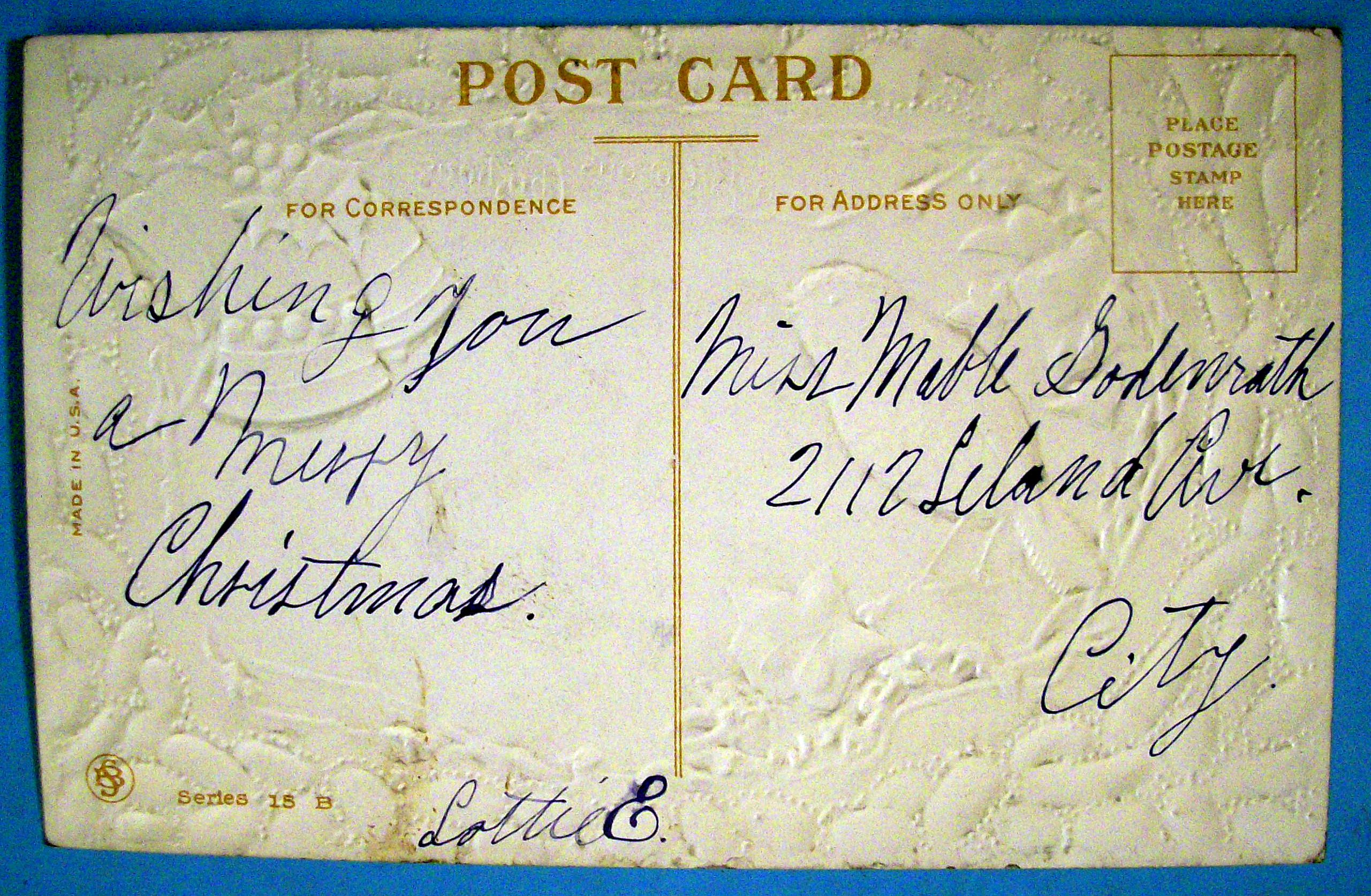 A Joyful Christmas Postcard with Bird Perched on Branch