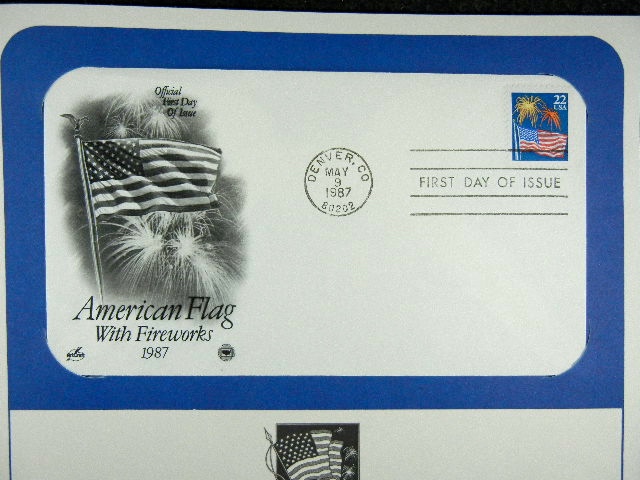 First Day issue stamp, American Flag with fireworks