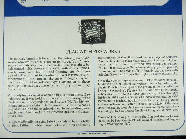 First Day issue stamp, American Flag with fireworks