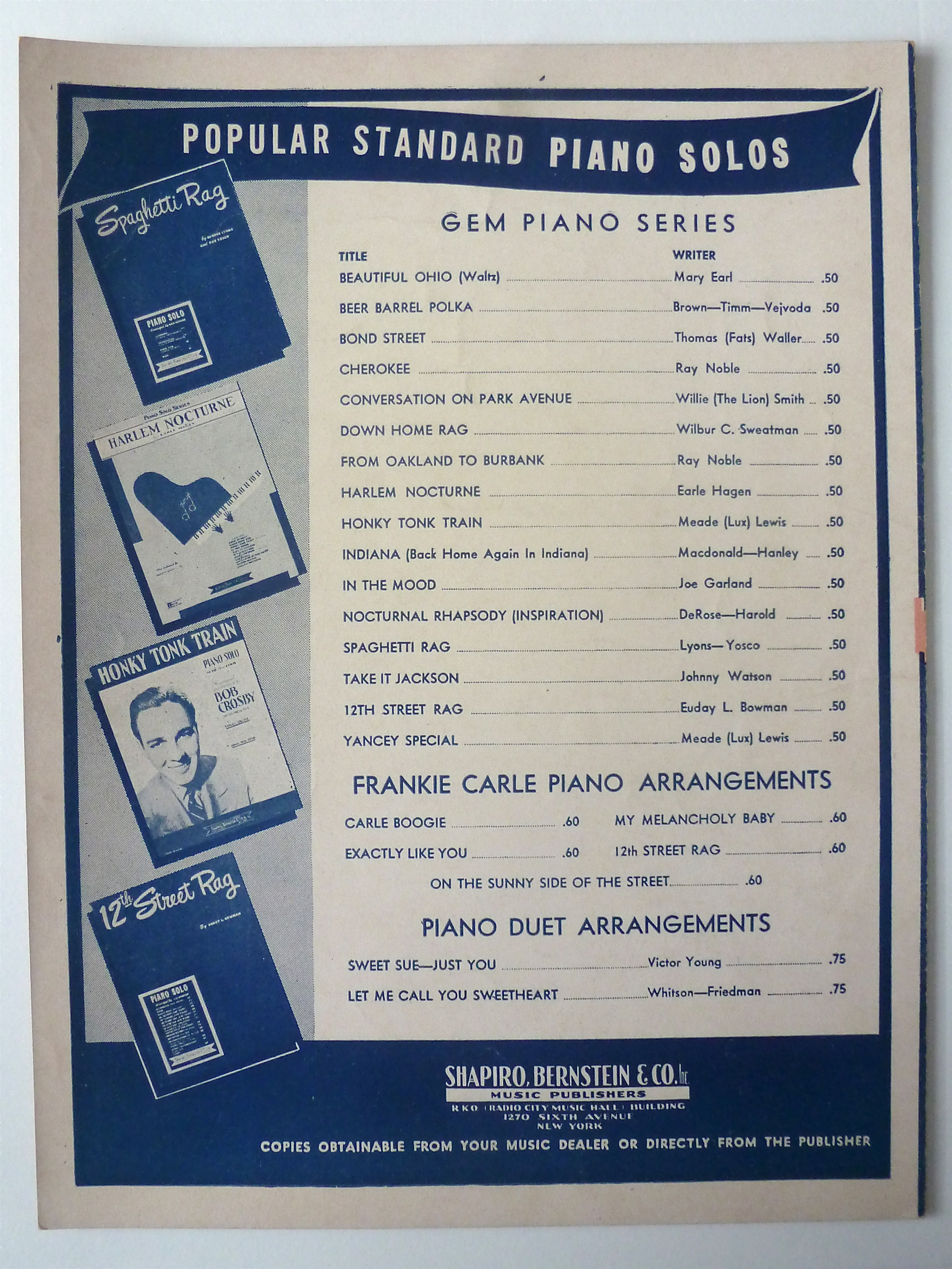 Sheet Music For 1951 Harlem Nocturne