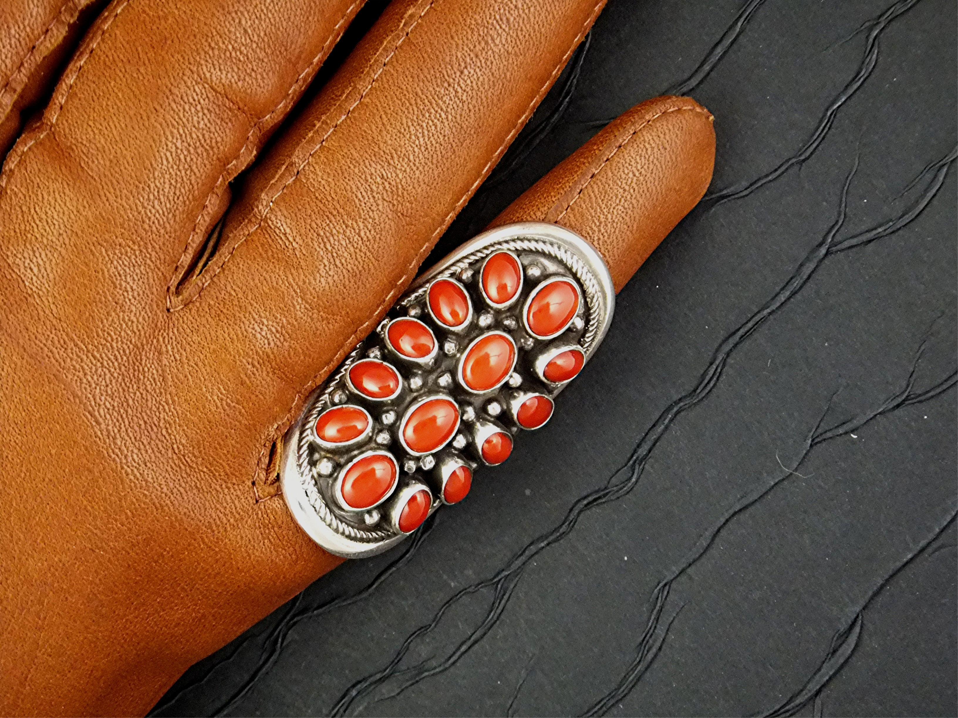 Navajo Mediterranean Coral Sterling Silver Ring