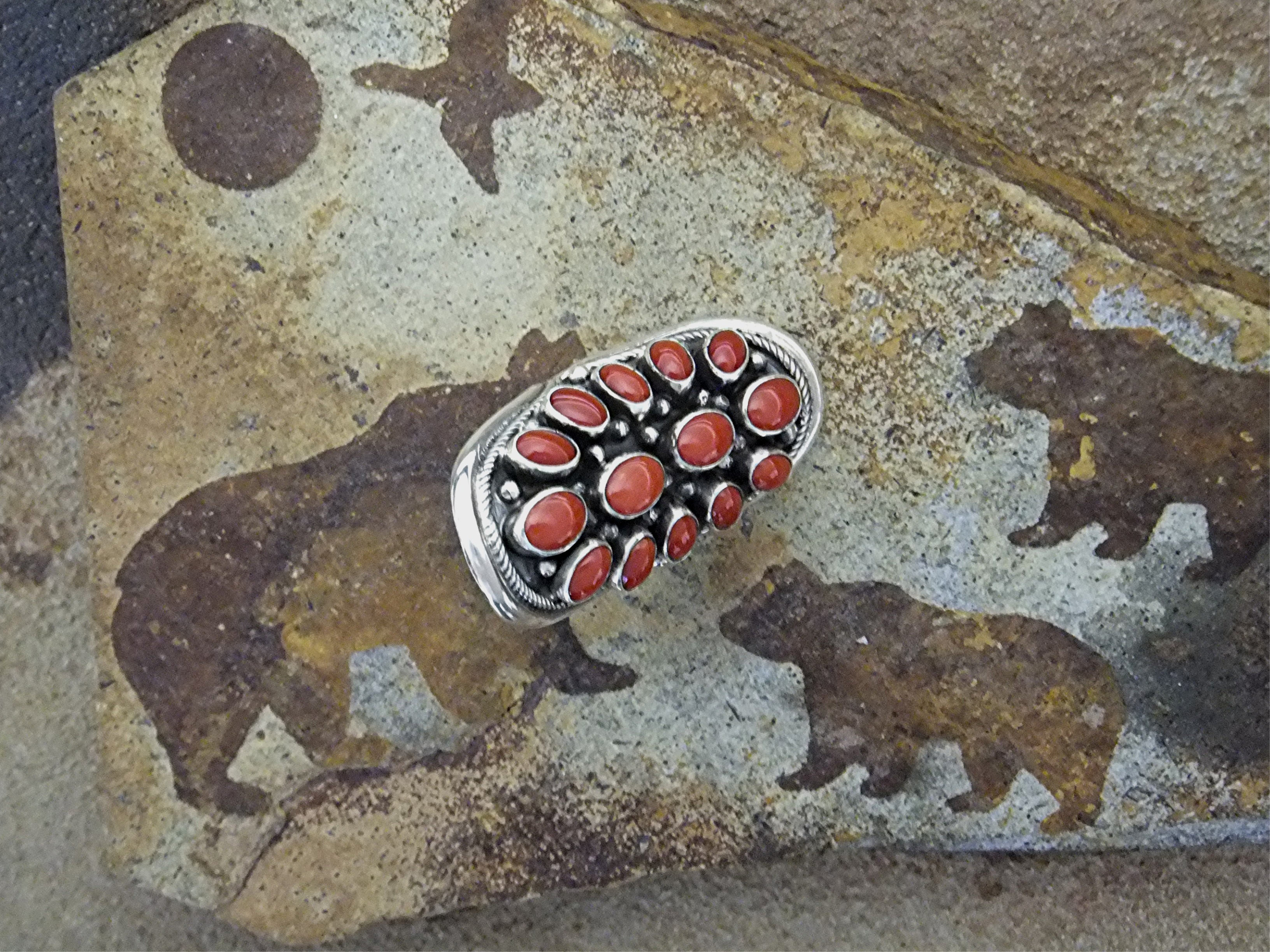 Navajo Mediterranean Coral Sterling Silver Ring