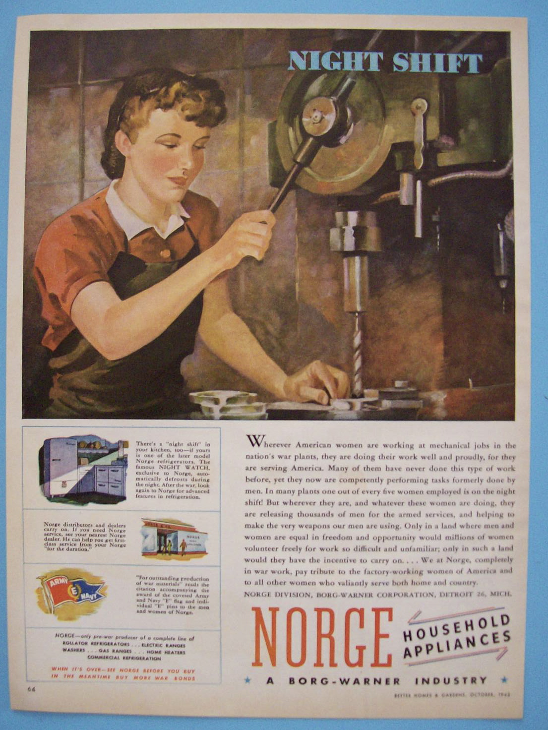 1943 Norge Household Appliances w/ Woman Working