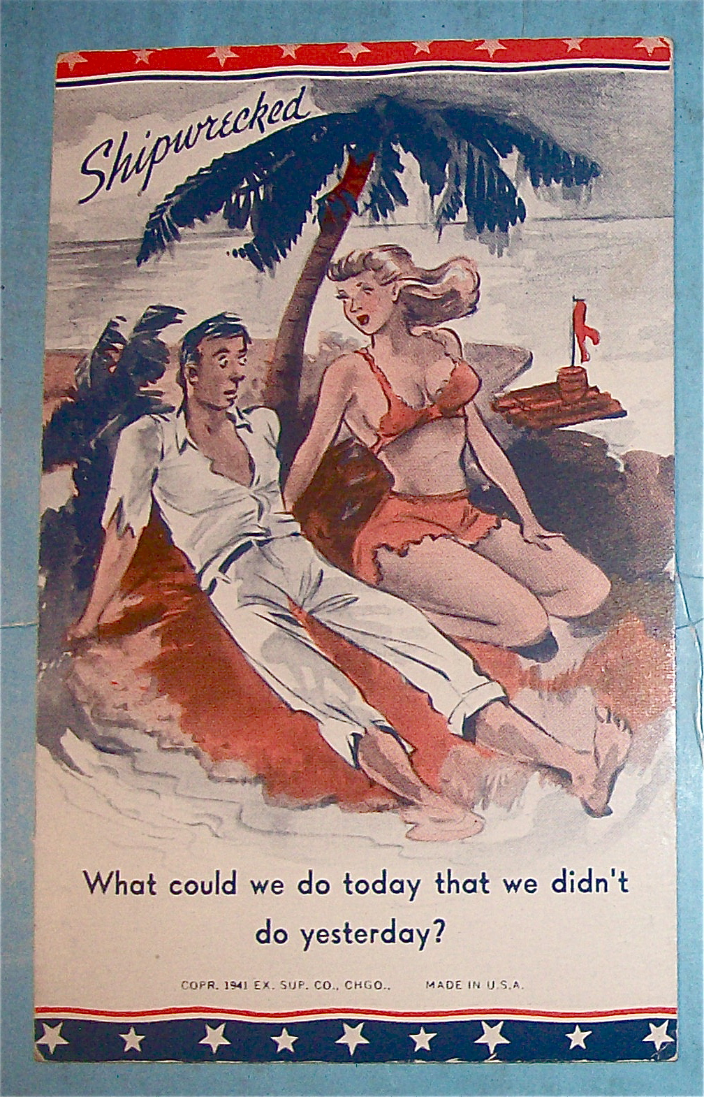 Shipwrecked Postcard with Woman & Man