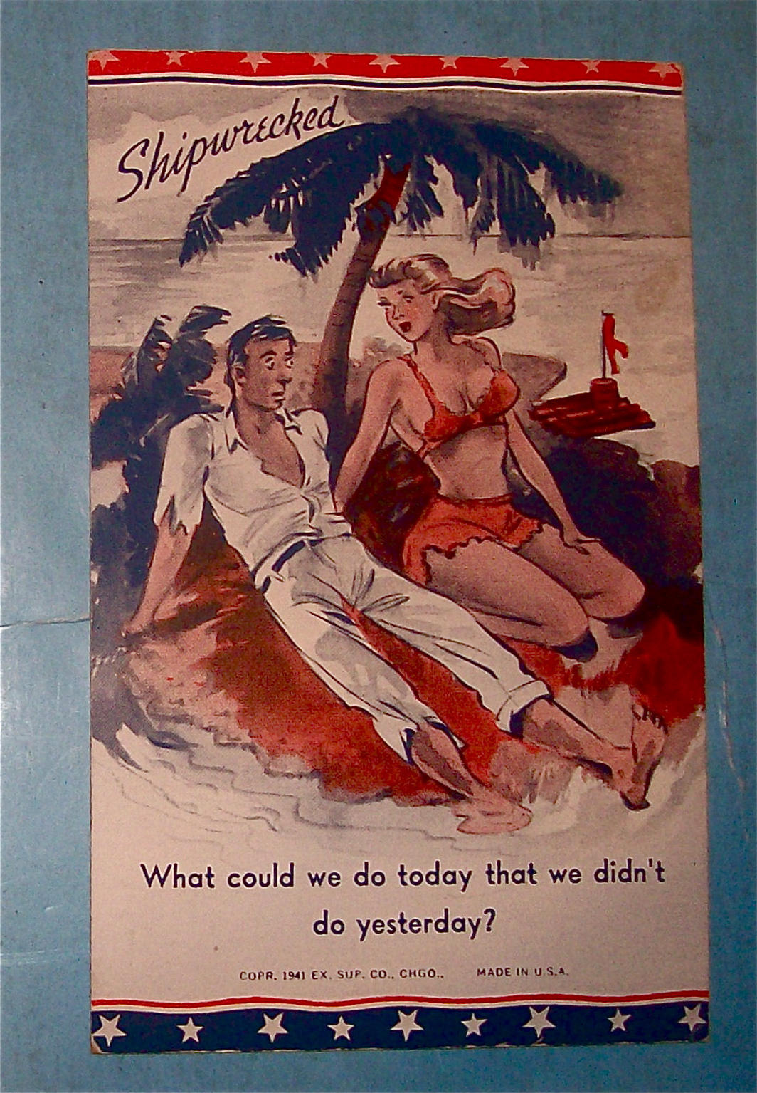 Shipwrecked Postcard with Woman & Man