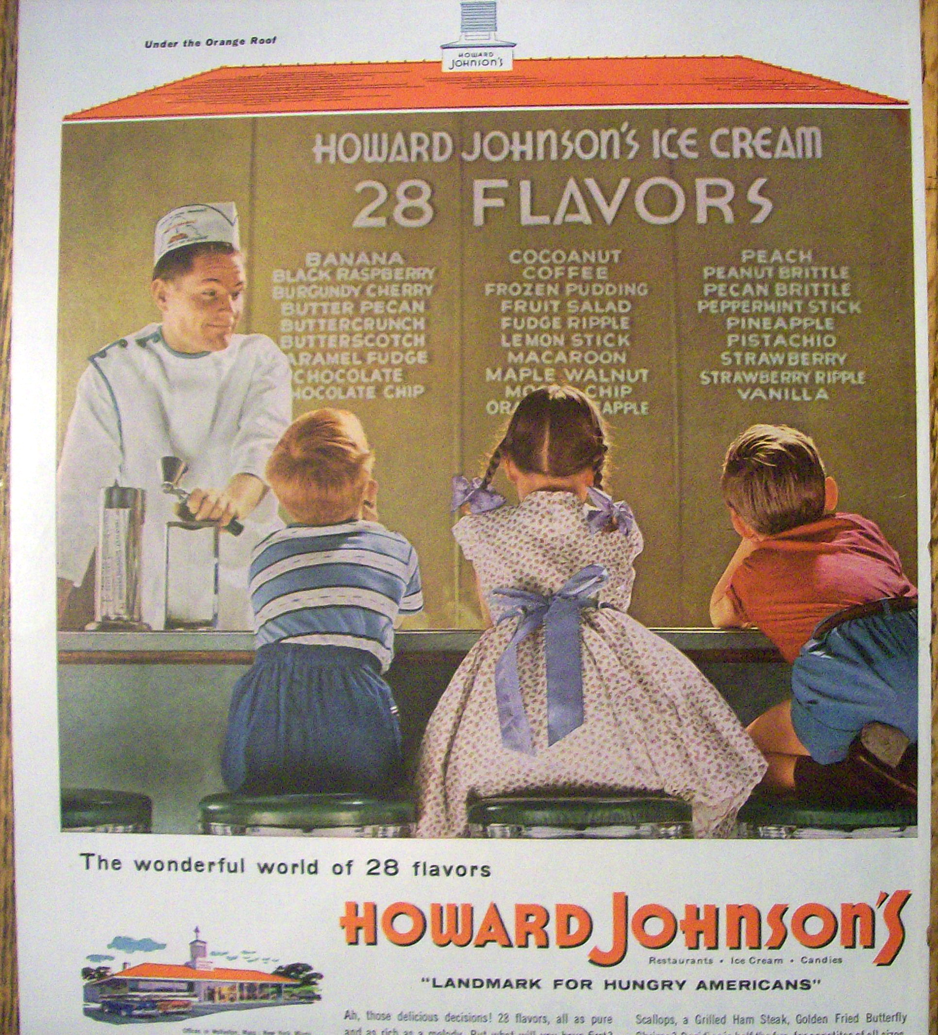 1955 Howard Johnson Ice Cream with Kids At Counter