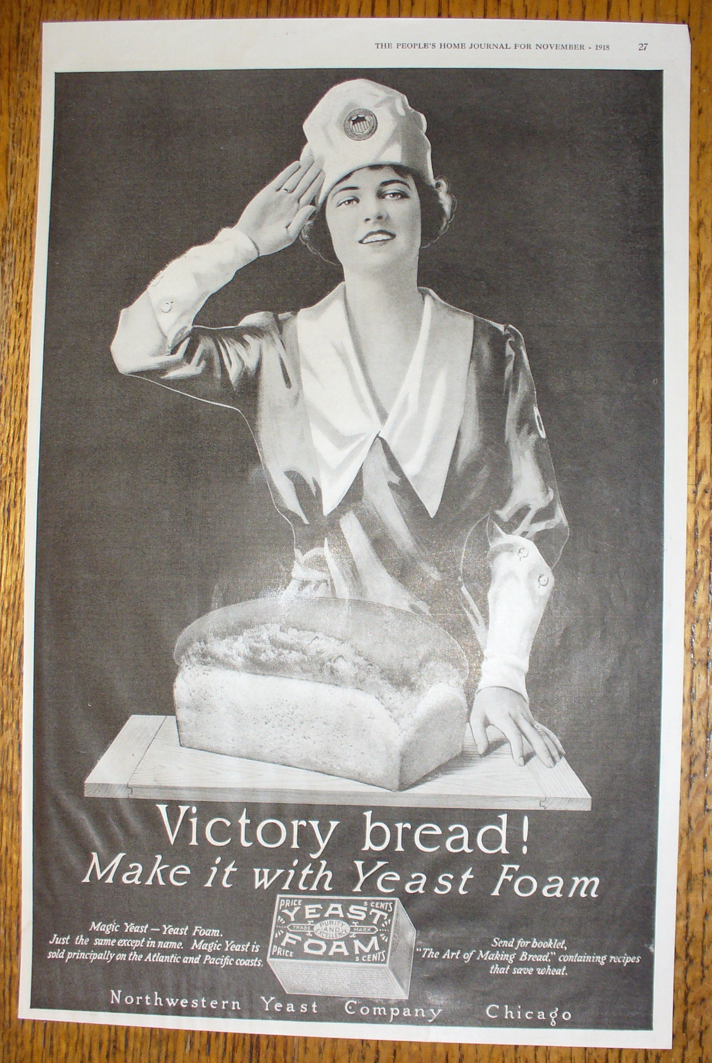 1918 Patriotic WW I Yeast Foam With Saluting Baker Girl