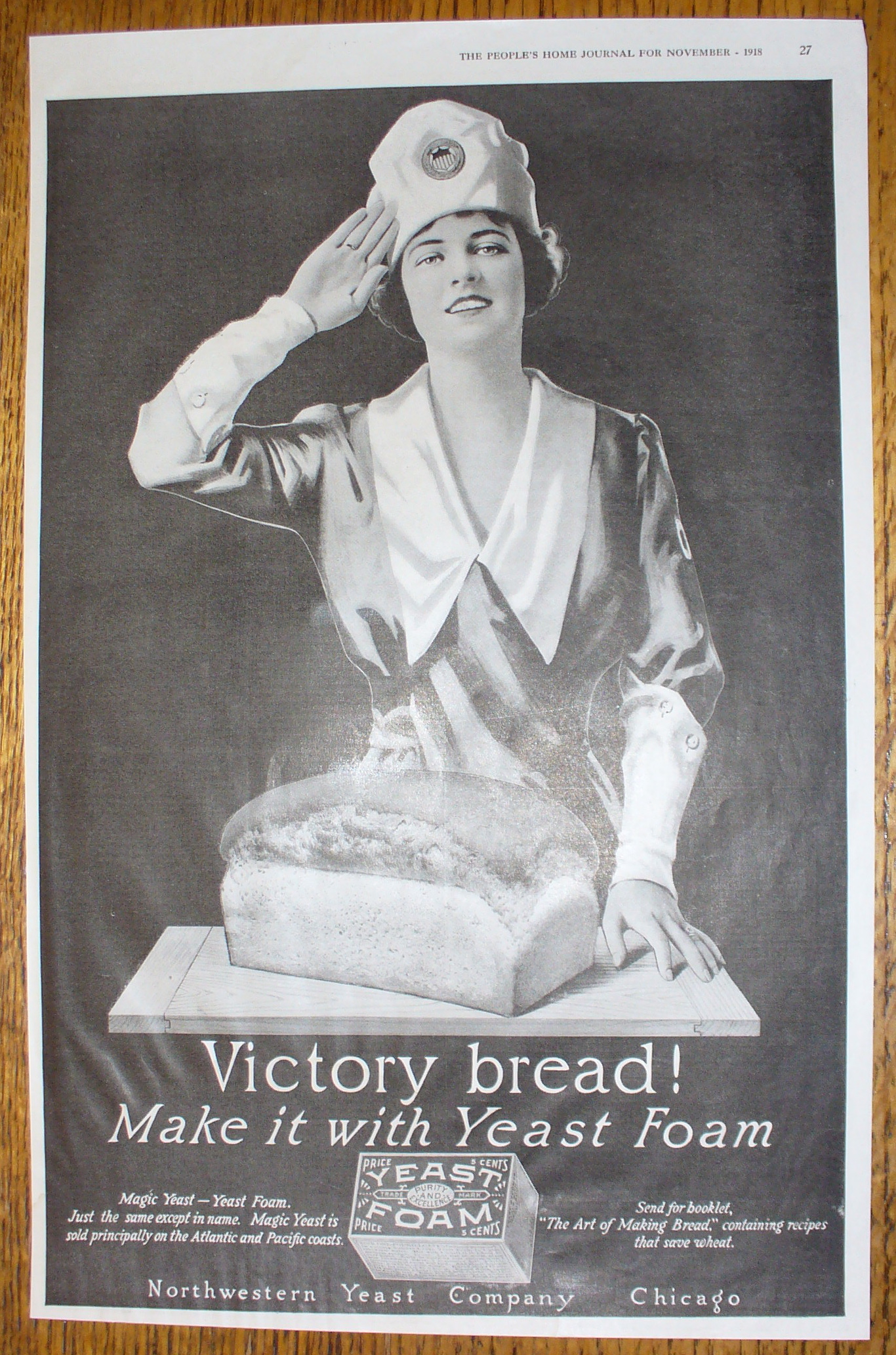 1918 Patriotic WW I Yeast Foam With Saluting Baker Girl