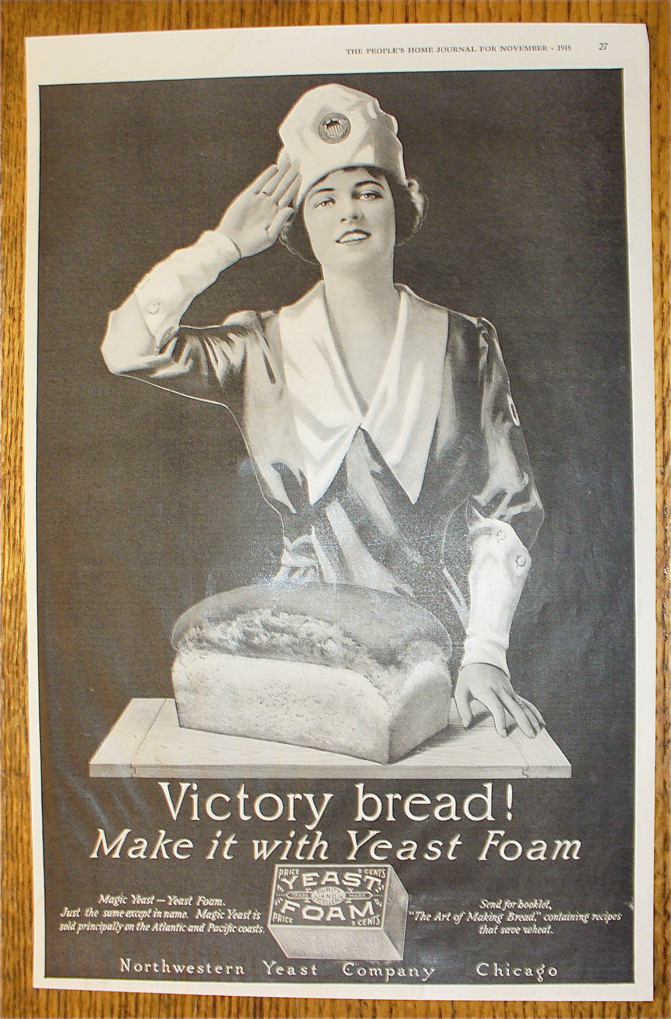 1918 Patriotic WW I Yeast Foam With Saluting Baker Girl