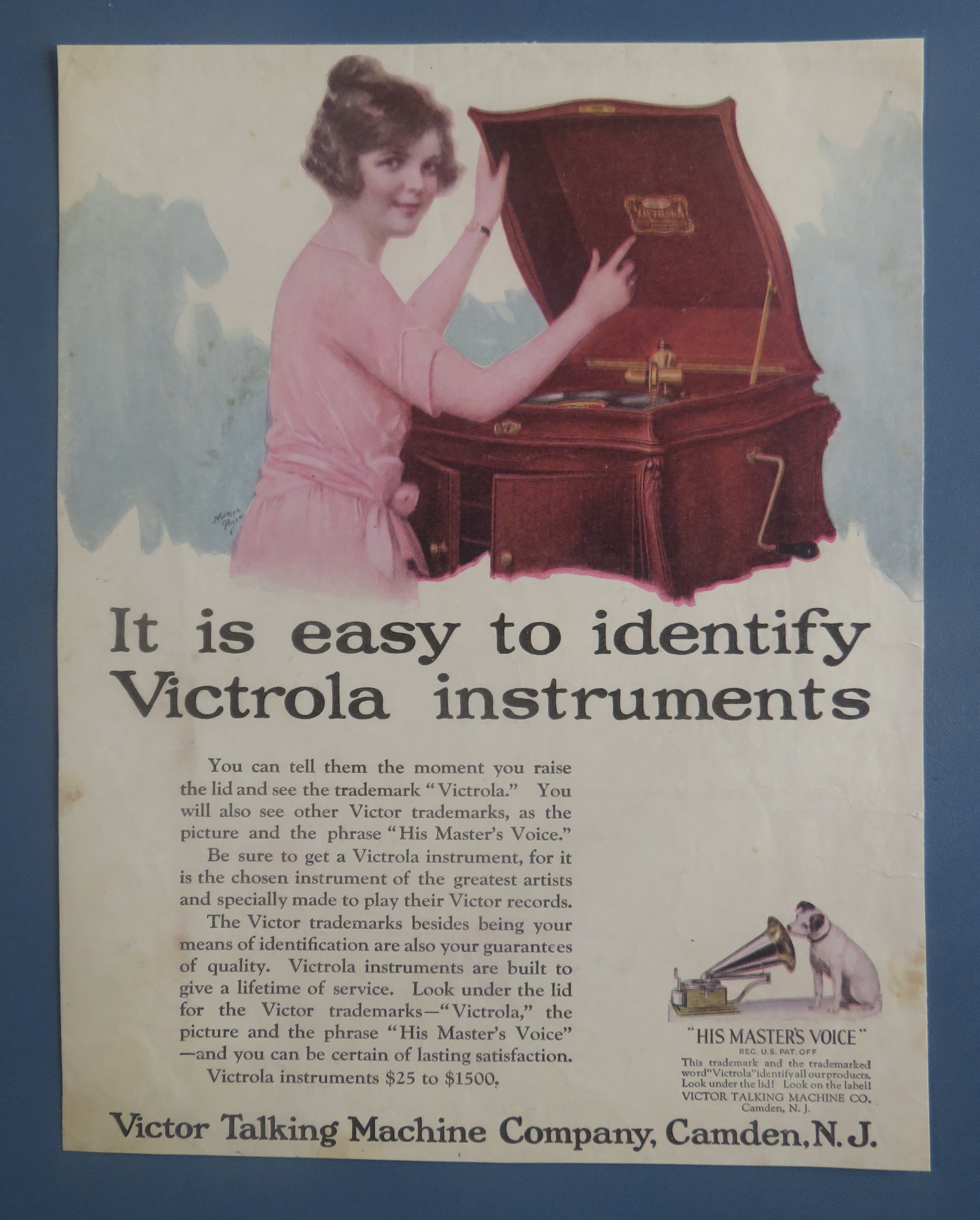 1929 Victor Talking Machine w/Woman Playing Victrola