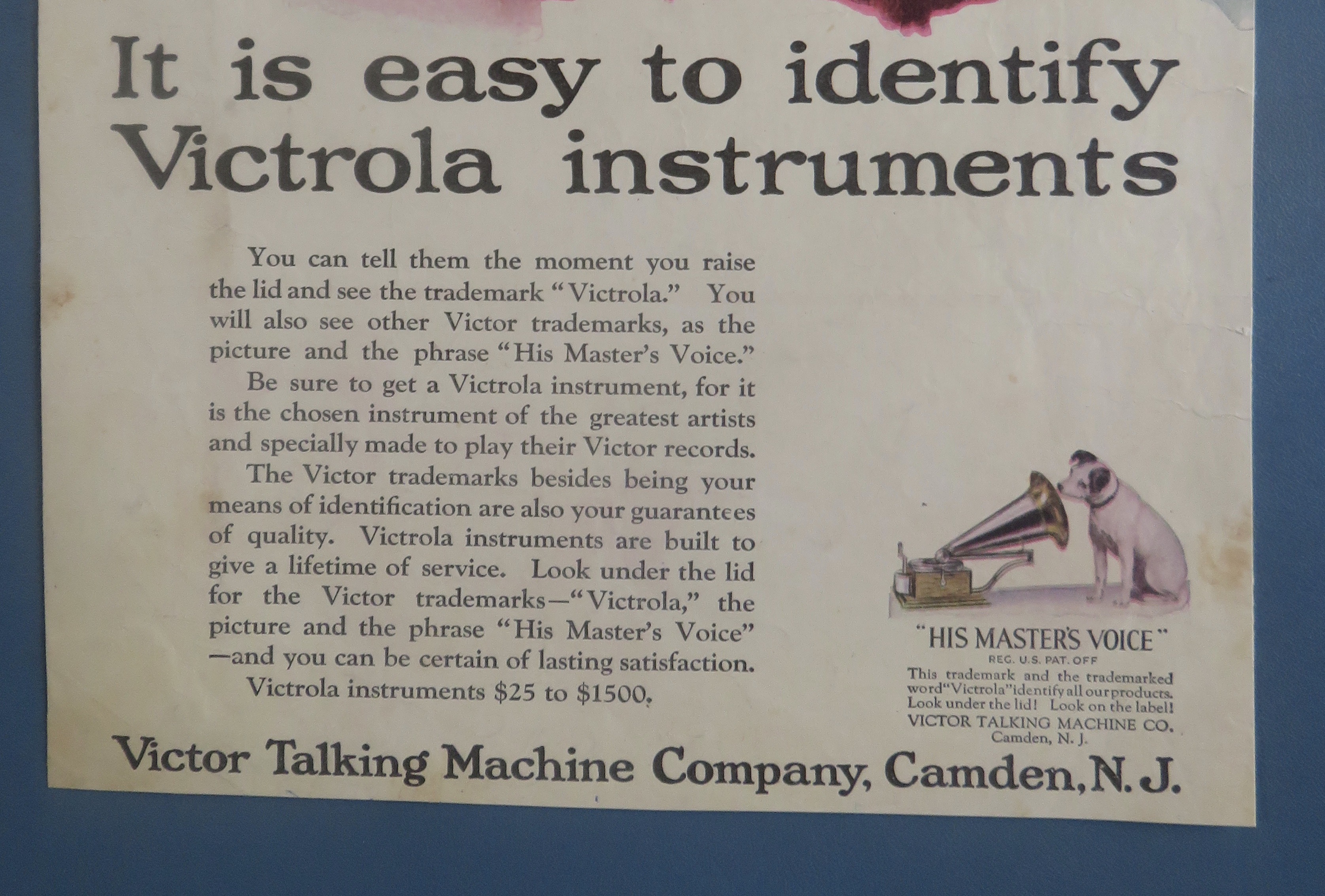 1929 Victor Talking Machine w/Woman Playing Victrola