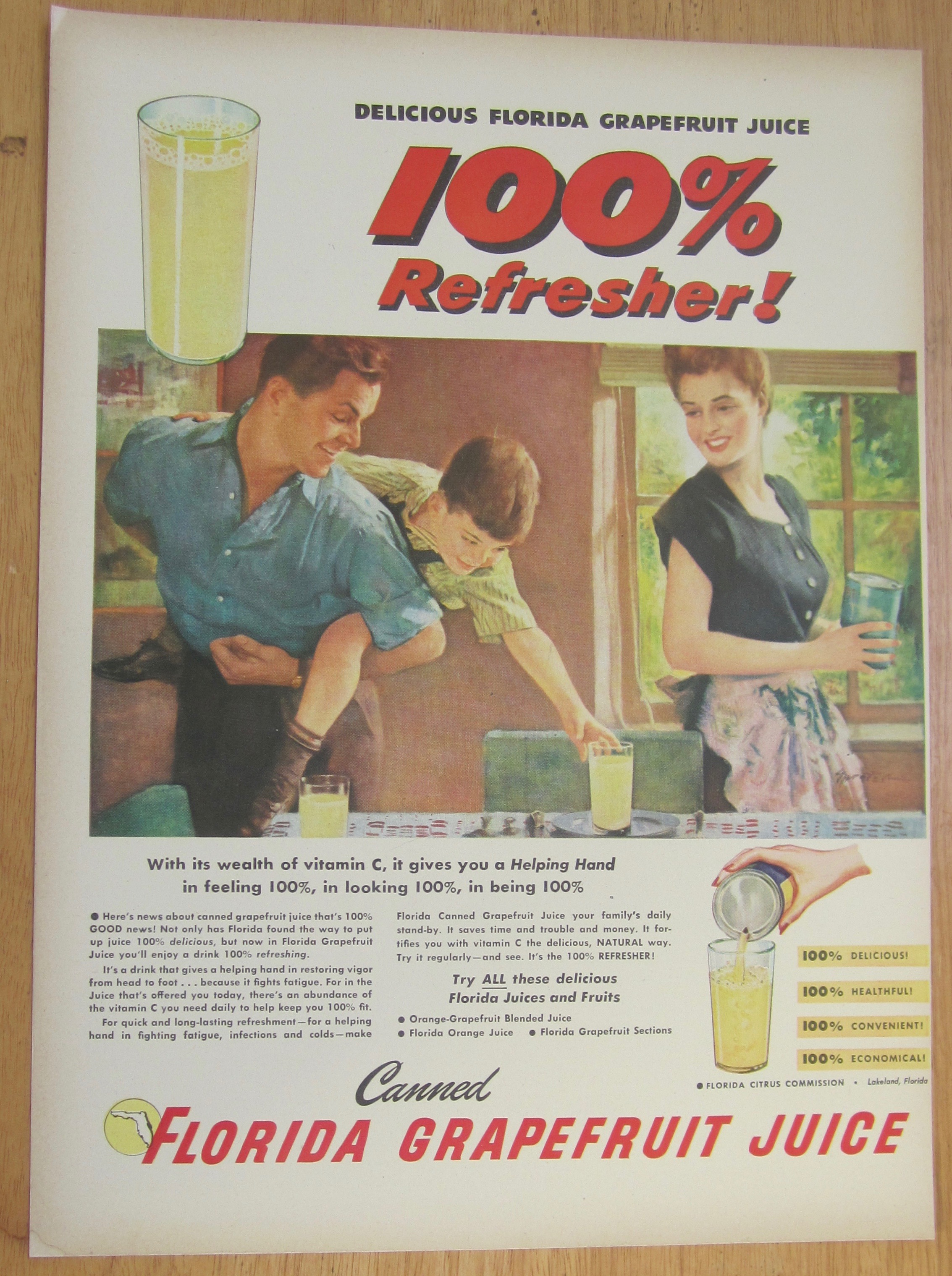1946 Florida Grapefruit Juice with Boy Reaching Juice