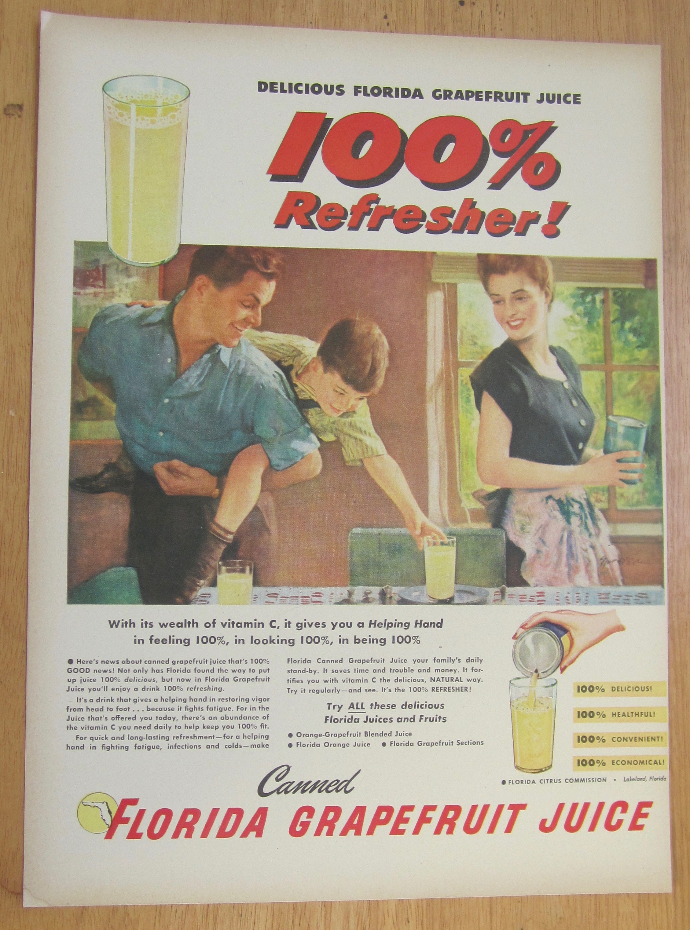 1946 Florida Grapefruit Juice with Boy Reaching Juice