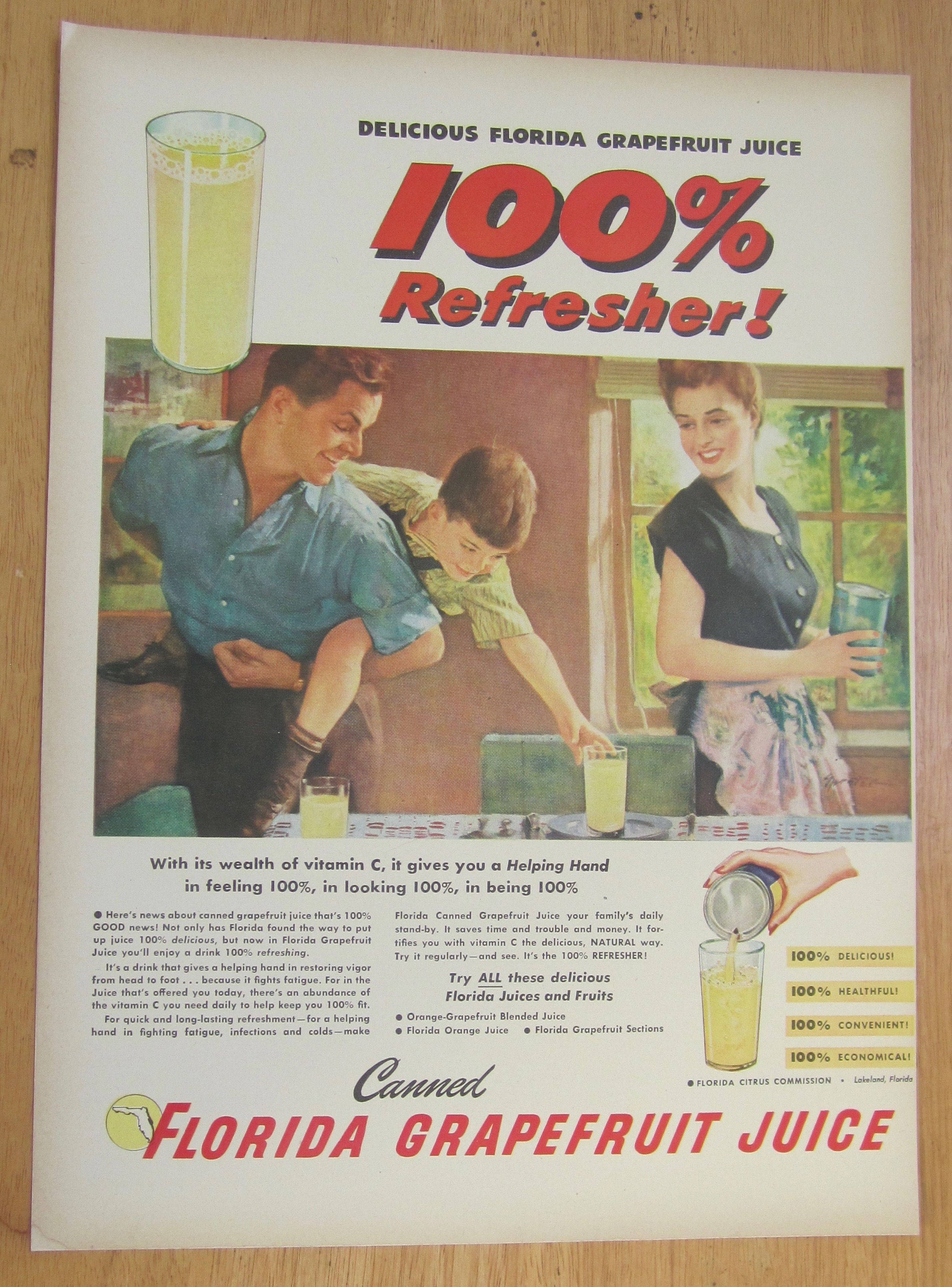 1946 Florida Grapefruit Juice with Boy Reaching Juice