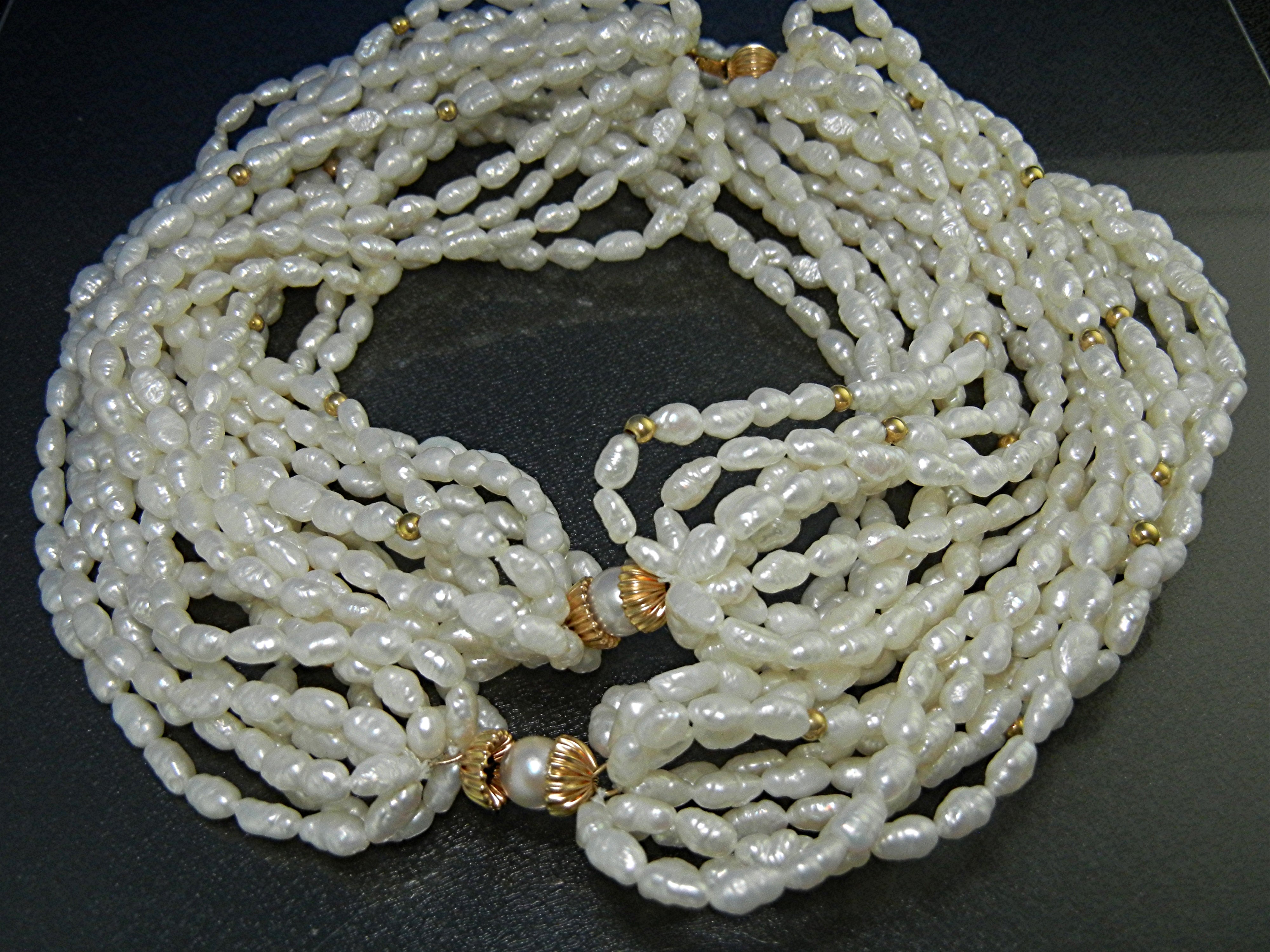 14K Gold Freshwater Pearls 10 Strands Necklace