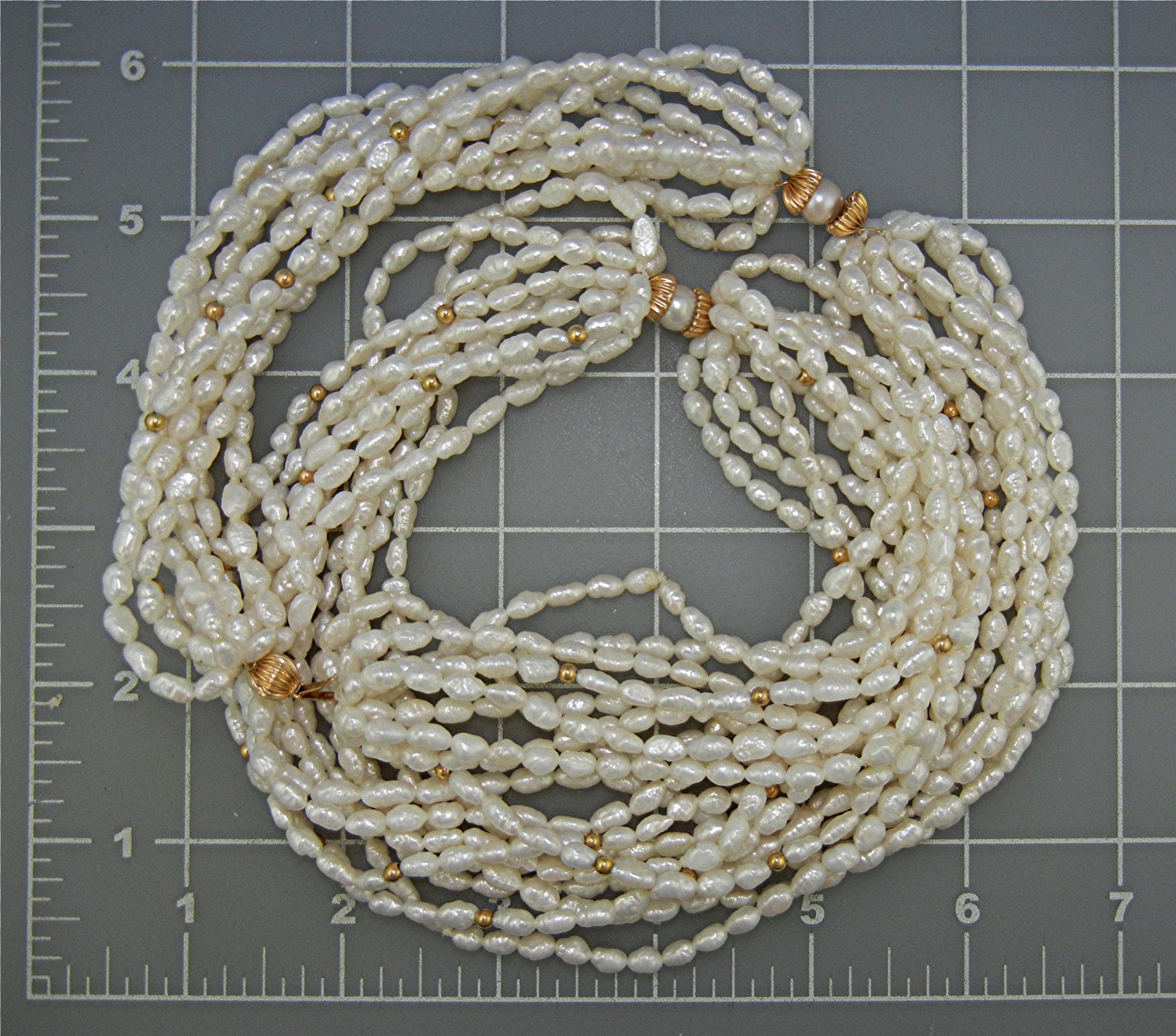 14K Gold Freshwater Pearls 10 Strands Necklace